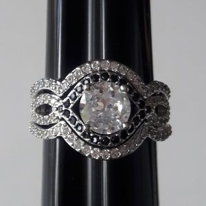 925 sterling silver black and white sapphire ring